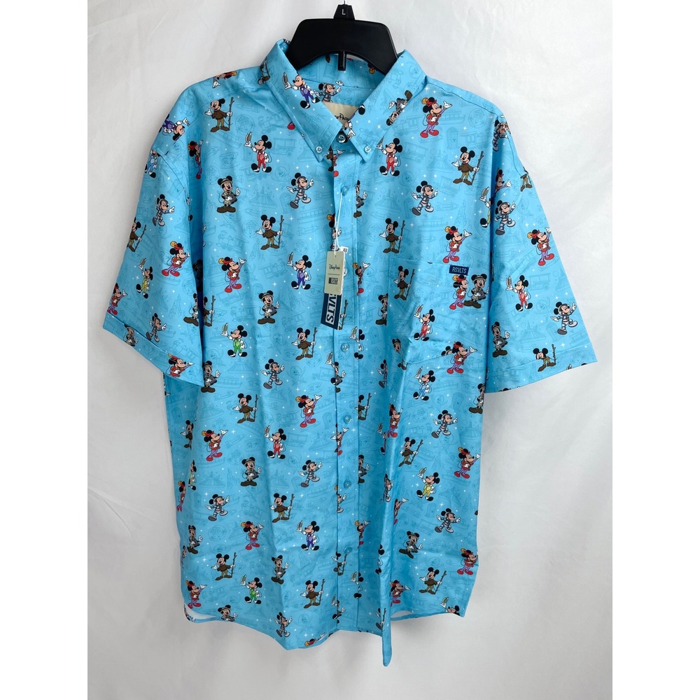 RSVLTS Men 2XL Disney Parks Blue Mickey Mouse Attractions Short Sleeve Shirt